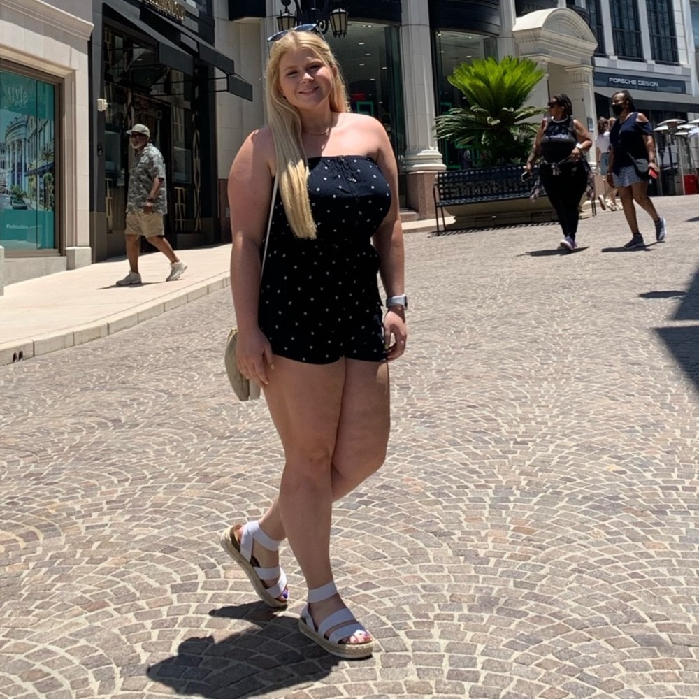 Abercrombie and Fitch navy romper with pockets and white diamond design